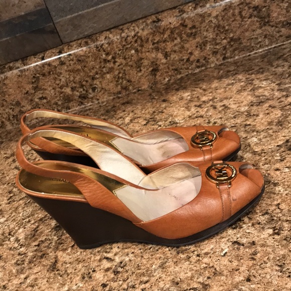 MICHAEL Michael Kors Women Leather Peep Toe sandals wedge Brown | 8.5 - Picture 8 of 16